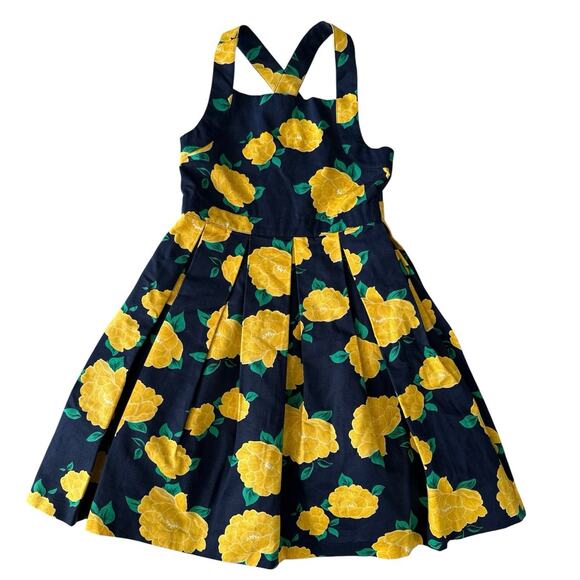 Janie and Jack Other - NWOT Janie and Jack Yellow Floral Dress Navy Blue Cotton Pleated Cross Back Sz 8